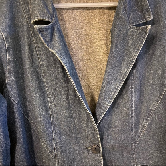Jean Blazer Jacket Polyester Elastic Blue Demi size XL - Picture 8 of 10